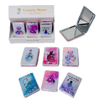 Folding Compact Mirror [Shaking Glitter Perfume Bottle]3.25"x2.5"