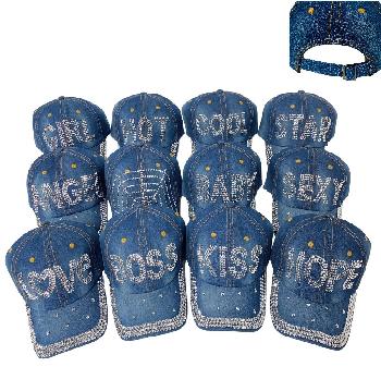 Denim Hat with Bling Studs Assortment [Buckle Back]