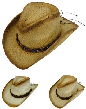 Paper Straw Cowboy Hat [Triple/Square Beads on Hat Band]