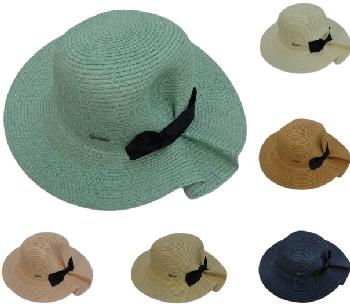 Ladies Woven Summer Hat [Puckered Back w Bow]