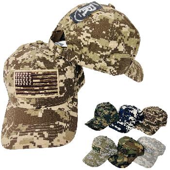 100% Cotton Ripstop Camo Hat with Embroidered Flag