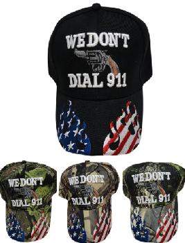 WE DON'T DIAL 911 Hat with Flag Flames