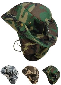 Cotton Boonie Hat with Cloth Flap [Army Camo]