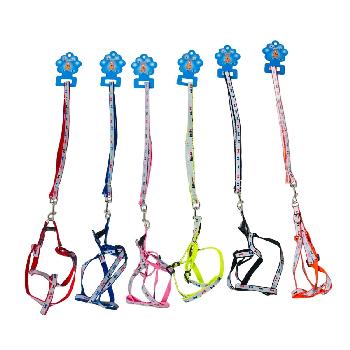 Reflective Harness & 48" Leash Combo [Bone/PawPrint Design]