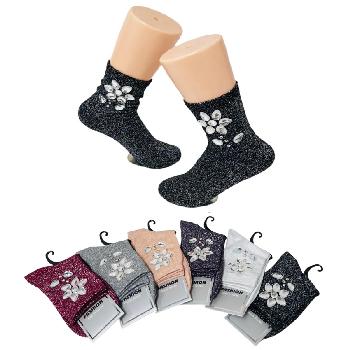 Ladies Fashion Socks [Flower Gems] *Sparkle