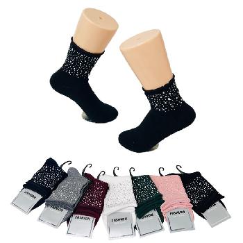 Ladies Fashion Socks [Rolled Top Rhinestones]