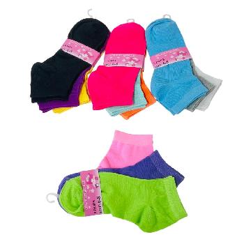 3pr Girl's Ankle Socks 6-8 [Neon Solid Color]