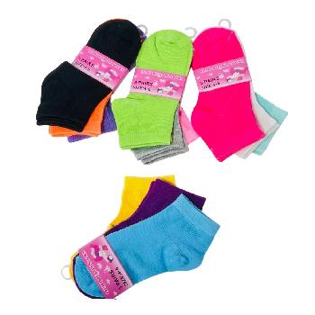 3pr Girl's Ankle Socks 4-6 [Neon Solid Color]