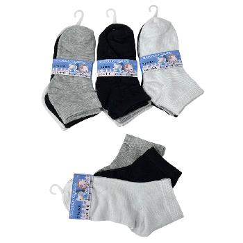 3pr Child's Ankle Socks 4-6 [BLK/GRY/WHITE]