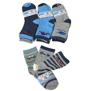 3pr Boy's Printed Quarter Socks 4-6 [Vehicles]