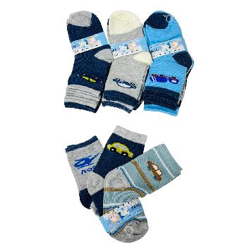 3pr Boy's Printed Quarter Socks 2-4 [Vehicles]