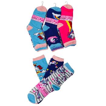 3pr Girl's Printed Quarter Socks 6-8 [Unicorns]