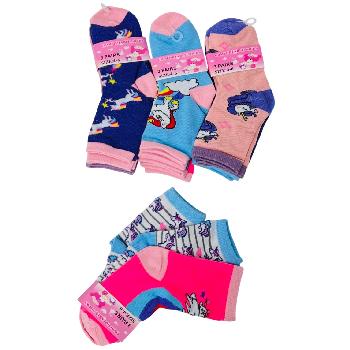 3pr Girl's Printed Quarter Socks 4-6 [Unicorns]