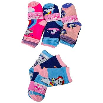 3pr Girl's Printed Quarter Socks 2-4 [Unicorns]