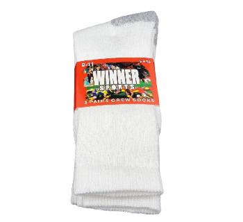 3pr White Crew Socks 9-11 [WINNER] Gray Heel & Toe