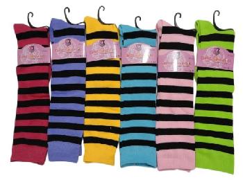 12" Knee High Socks-Stripes - <b>Black socks with assorted colors of stripes.</b>