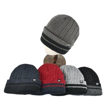 Plush-Lined Knit Toboggan [Double Striped Fold]