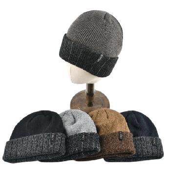 Plush-Lined Knit Toboggan [Solid Top/Variegated Fold]