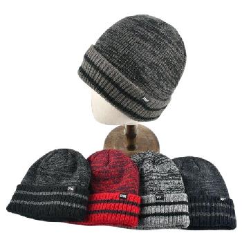 Plush-Lined Knit Toboggan [Variegated Top/Striped Fold]