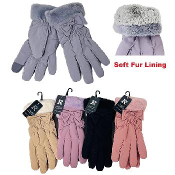 Ladies Plush-Lined Touch Screen Fashion Gloves [Bow Accent]