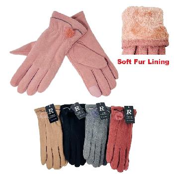 Ladies Plush-Lined Touch Screen Fleece Gloves [PomPoms]