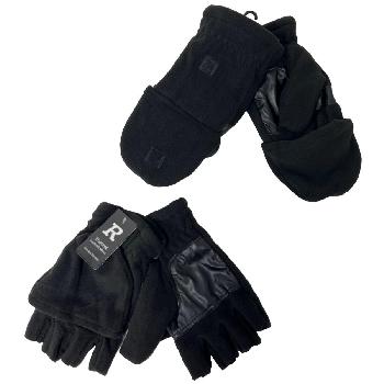 Men's Fleece Half Fingerless Gloves with Flip Mitt [Black Only]