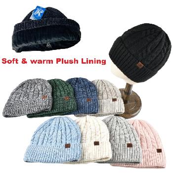 Knitted Super Soft Plush-Lined Cuffed Hat [Cable Knit]