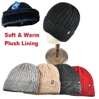 Knitted Super Soft Plush-Lined Cuffed Hat [Ribbed]