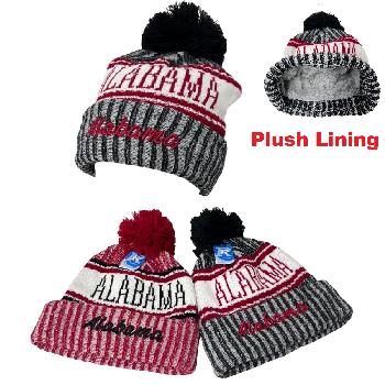 Plush-Lined Knit Hat with PomPom [Script ALABAMA]