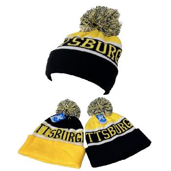 Knitted Hat with PomPom [PITTSBURGH] Wide Stripes