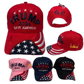 Trump 2024 Hat w/ Embroidered Flag SAVE AMERICA! 45-47