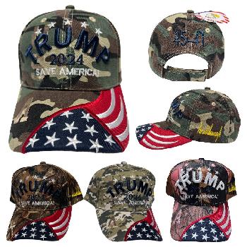 Trump 2024 Hat-Embroidered Flag SAVE AMERICA! [Camo Only] 45-47