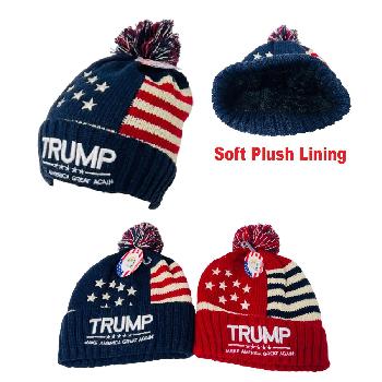 TRUMP PomPom Hat w Plush Lining [Make America Great Again]