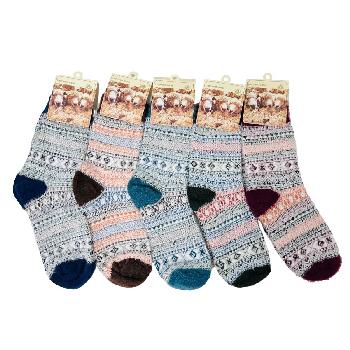 1pr Ladies Lamb's Wool Socks [Retro Tribal Design] 9-11