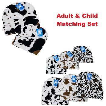 Adult/Child Set: Knitted Cuffed Hat-Cow Print [WN82921-WN82914]