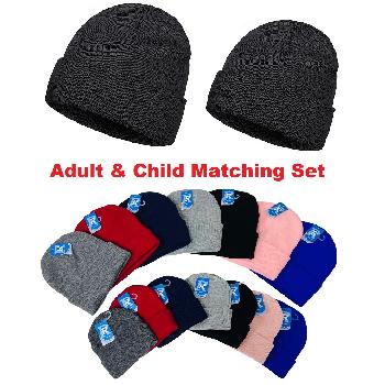 Adult/Child Set: Knitted Cuffed Hat-Solid [WN4923-WN82808]