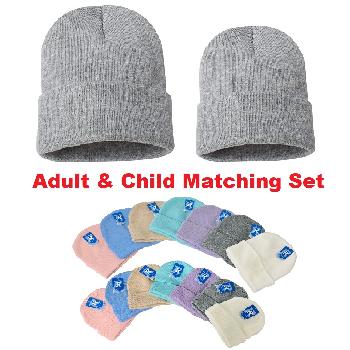 Adult/Child Set: Knitted Cuffed Hat-Pastels [WN79959-WN82792]